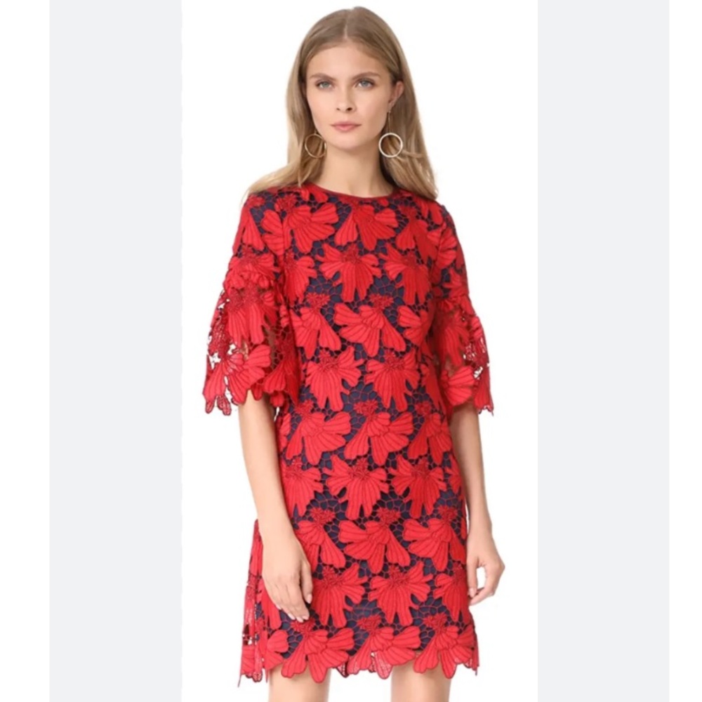 TORY BURCH NICOLA HALF-SLEEVE LACE SHIFT DRESS IN RED VOLCANO Size 2 ⭐️⭐⭐️⭐️⭐️